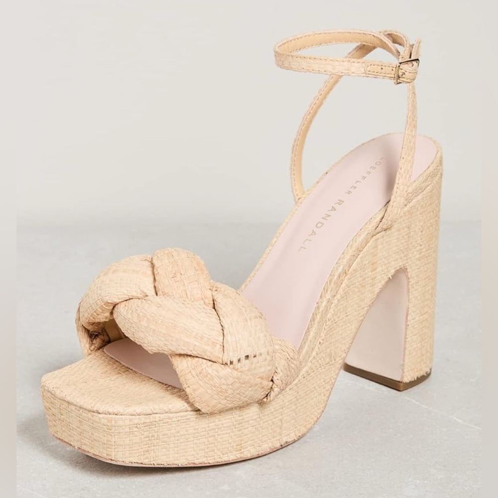 New Loeffler Randall Fae Braided Raffia Platform Sandals, Size 10